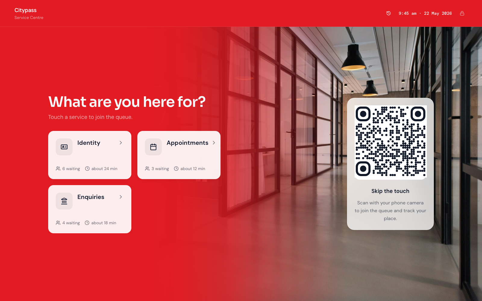 Join kiosk at Citypass (Service Centre) showing government services