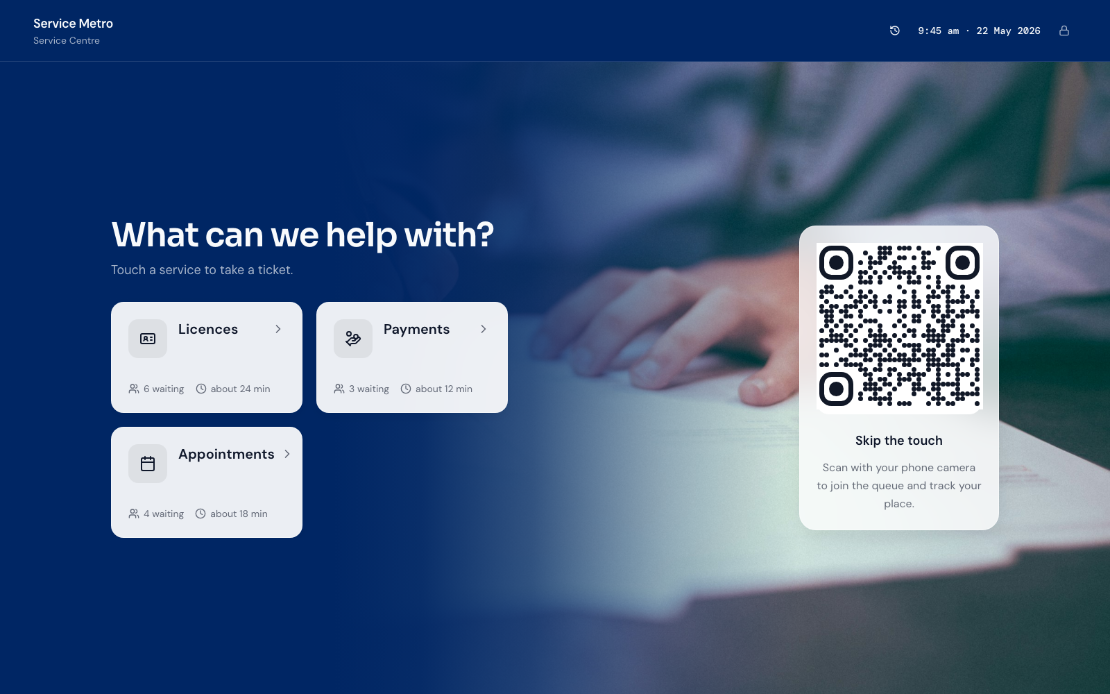 Join kiosk at Service Metro (Service Centre) showing government services