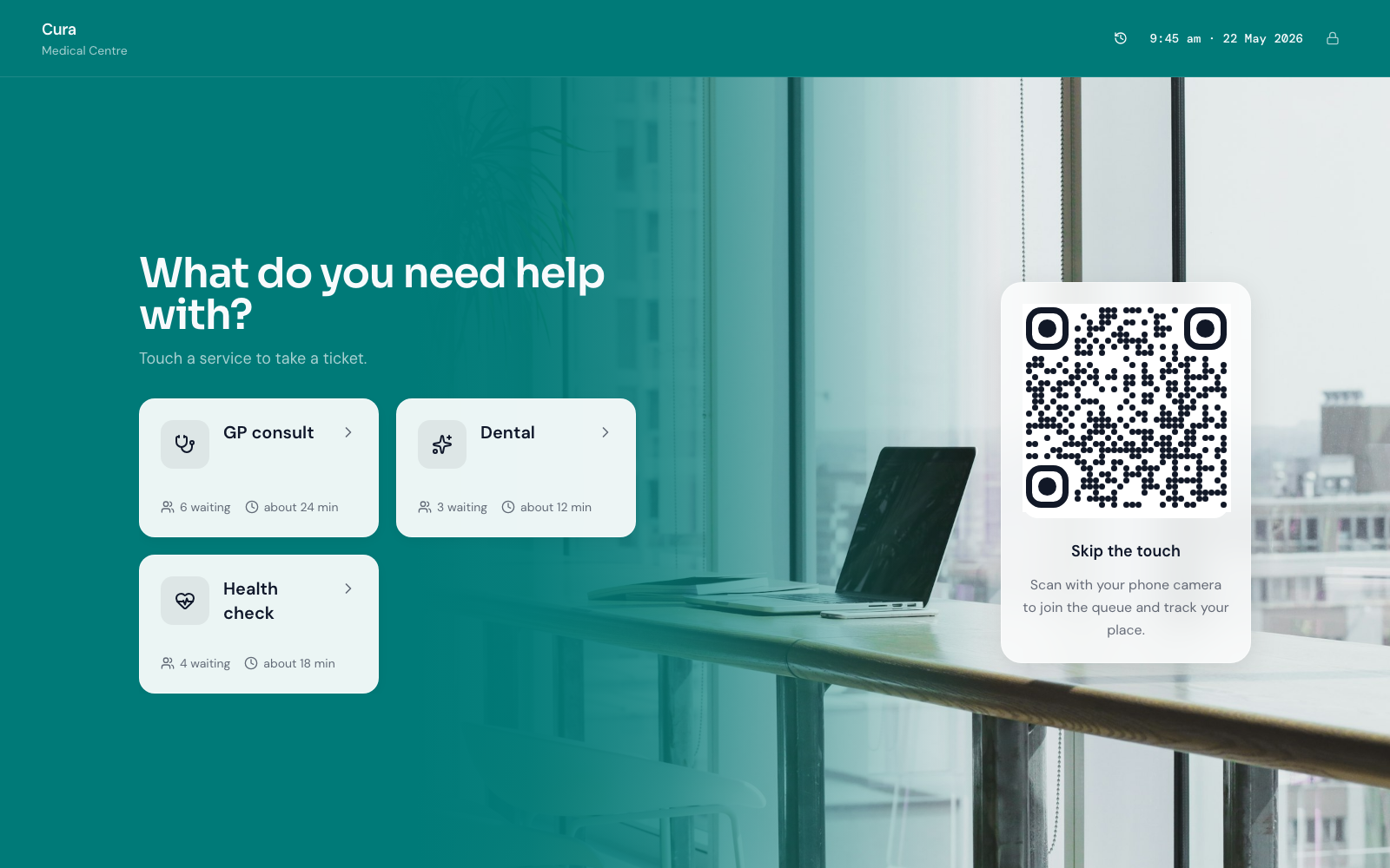 Join kiosk at Cura (Medical Centre) showing healthcare services