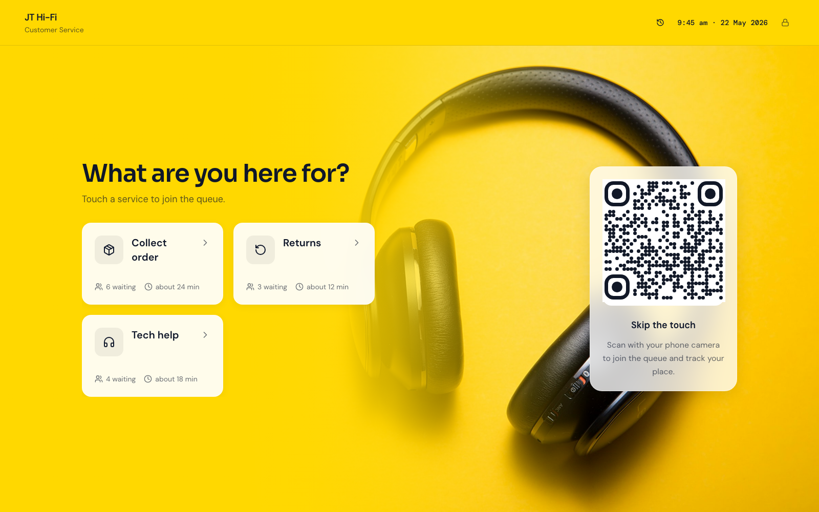 Join kiosk at JT Hi-Fi (Customer Service) showing retail services